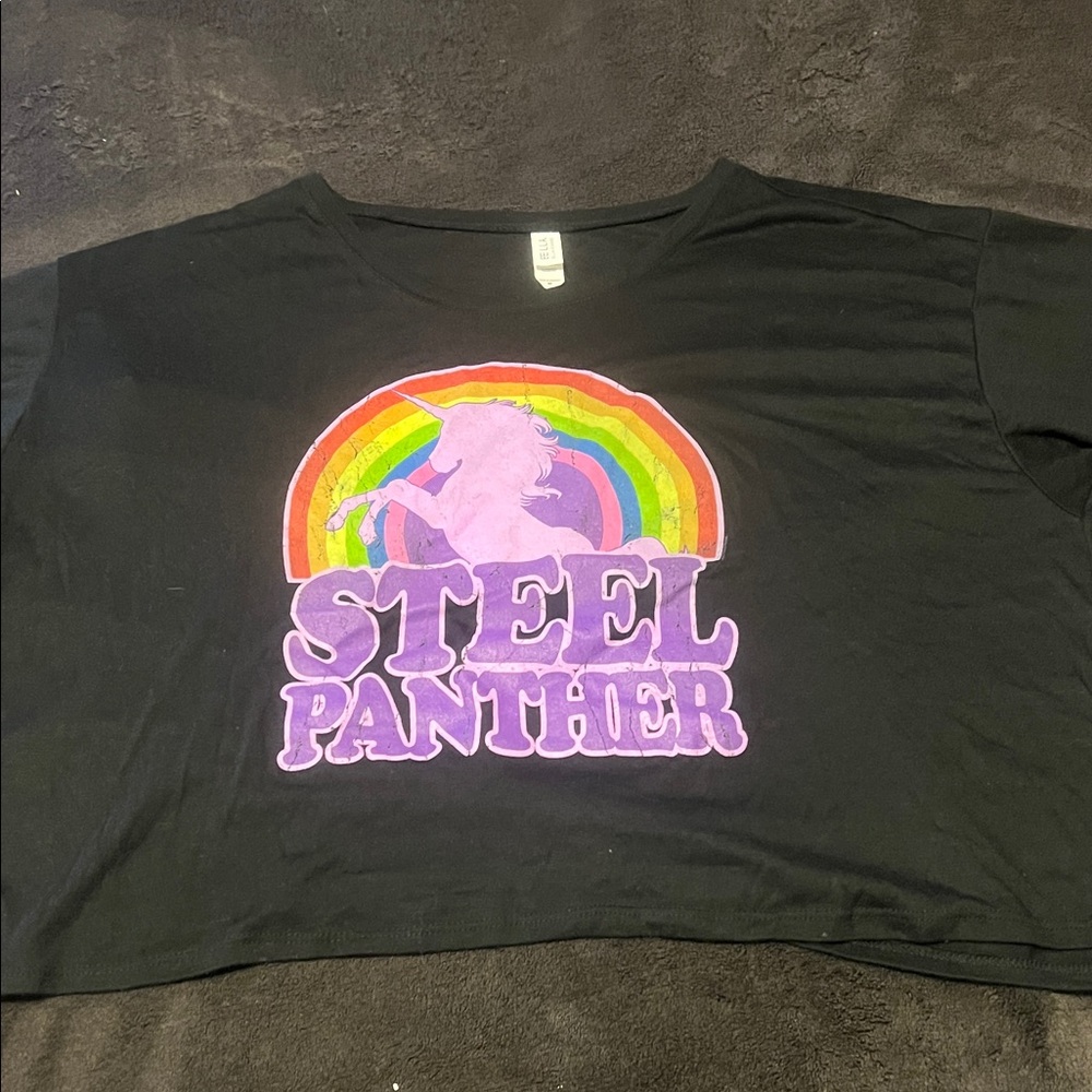 Steel Panther Bella Canvas Black crop Tee with Rainbow and Purple Design